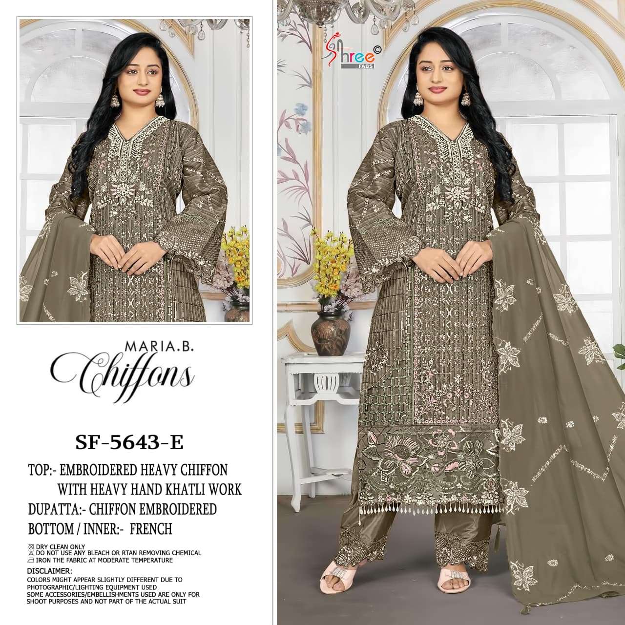 SHREE FABS 5643 COLOR CHIFFON EMBROIDERY KHATLI & CUT WORK SUIT WEDDING OUTFIT ONLINE